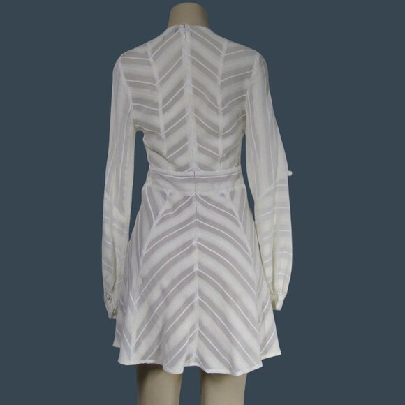 FOR LOVE & LEMONS M  White Chevron Stripe Boho Mini Dress Neutral Coastal Sheer - Picture 5 of 11
